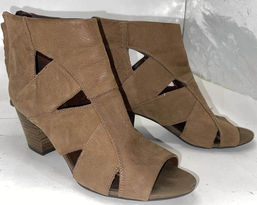 Franco Sarto Shoes Womens Size 8 Brown Rocker Cutout Peep Toe Sandals Zip